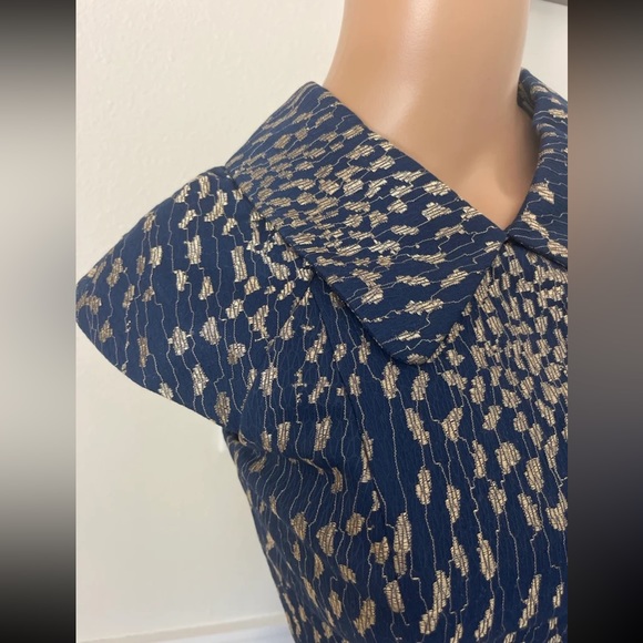 Chi Chi London Blue Dress with Gold Stitching - Picture 2 of 6